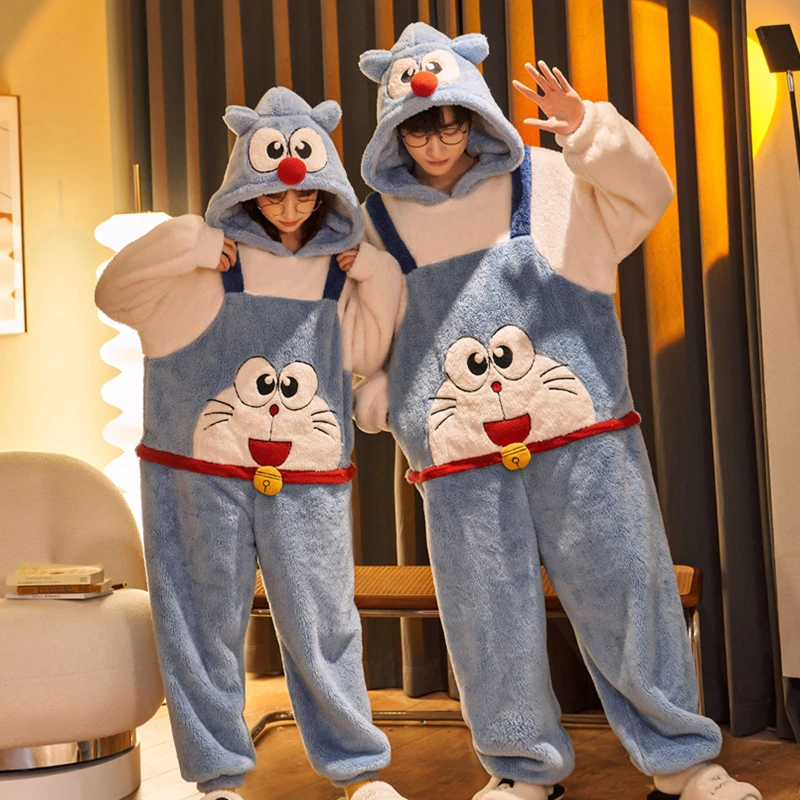

Kigurumis Doraemon Winter Couple Sleepwear Women Men Onesie Pijama Warm Loungewear Unisex Korean Kawaii Plush Pyjama HomeWear