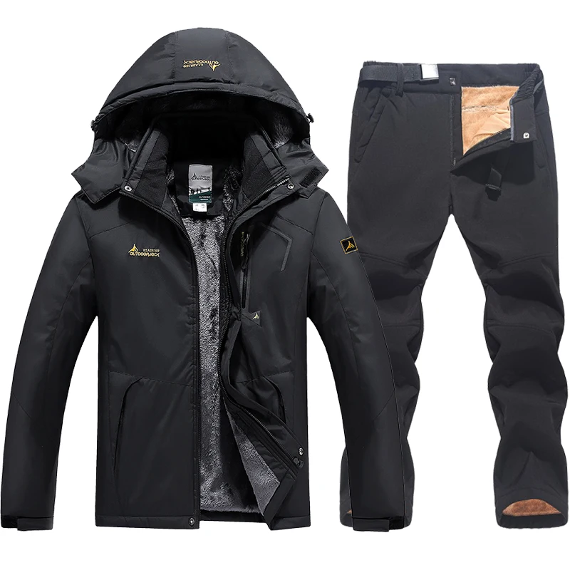 

Новый мужской лыжный костюм, зимний водонепроницаемый комплект одежды для сноуборда, уличные мужские зимние куртки, штаны, Комбинезоны для мужа, ветрозащитный с капюшоном