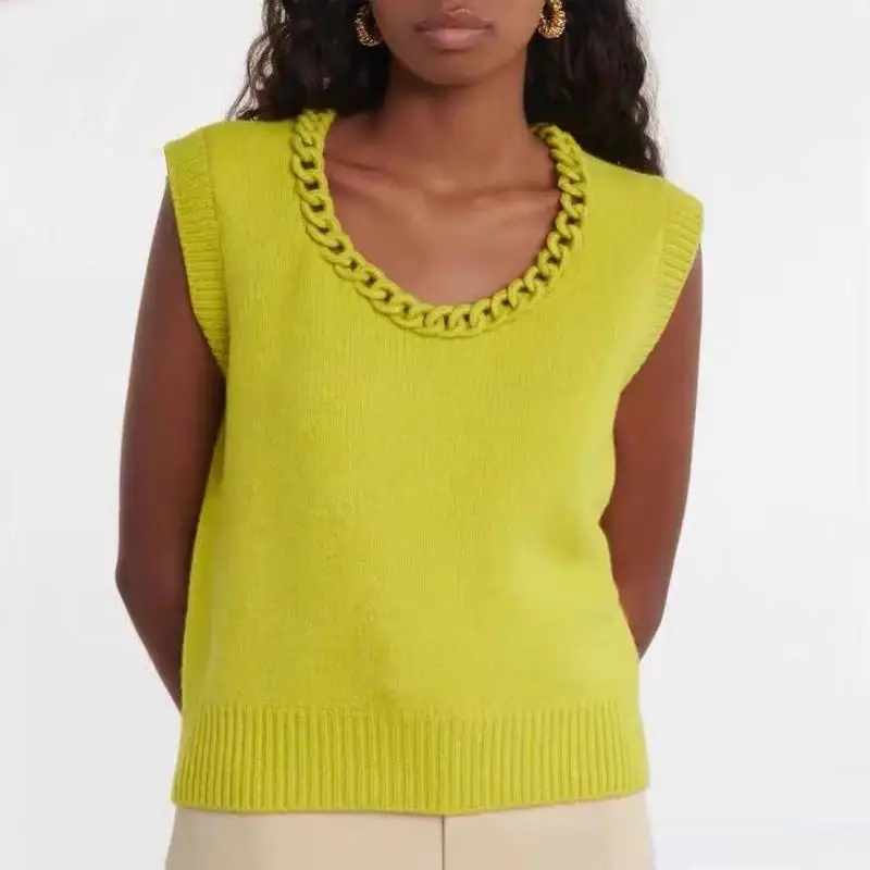 

Женский трикотажный жилет с круглым вырезом, без рукавов