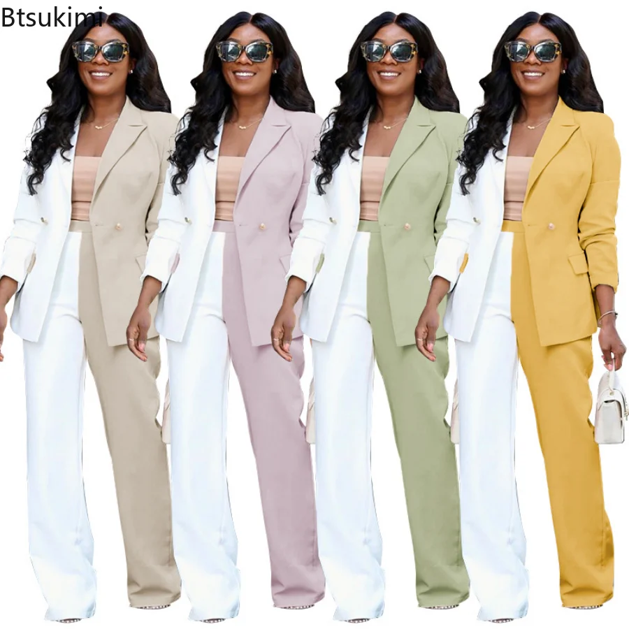 

New Women Formal Sets Elegant Patchwork Women Pants Suit and Long Sleeve Blazer Matching Set Fashion Tracksuit Two Piece Set