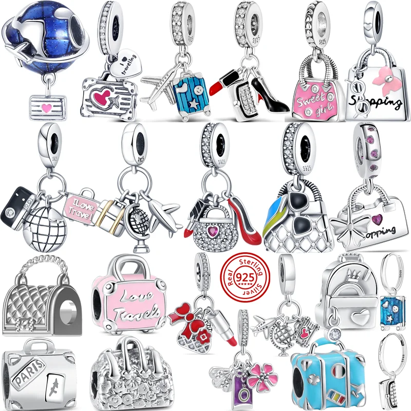 

925 Sterling Silver Suitcase Shopping Bag Sweet Girl Love Travel Beads Fit Original Pandora Charms Bracelet Women Luxury Jewelry