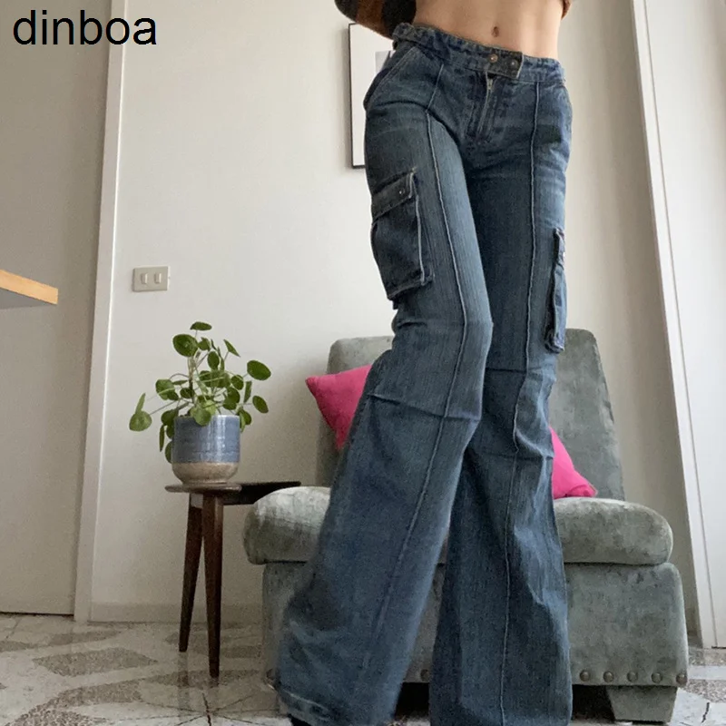 

Dinboa-уличные модные Лоскутные Джинсовые комбинезоны с карманами женские Узкие повседневные брюки осенние прямые повседневные брюки в стиле...