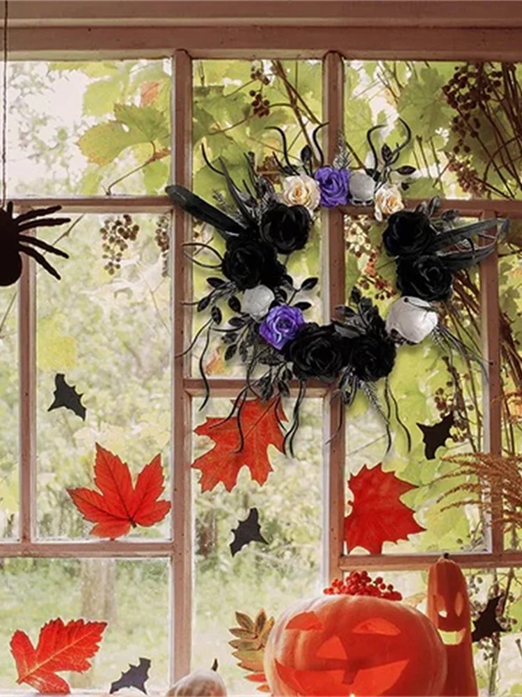 

Skull Wreaths For Front Door Gothic Halloween Skull Door Wreath Black Halloween Wreath With Skull Head And Rose For Gothic