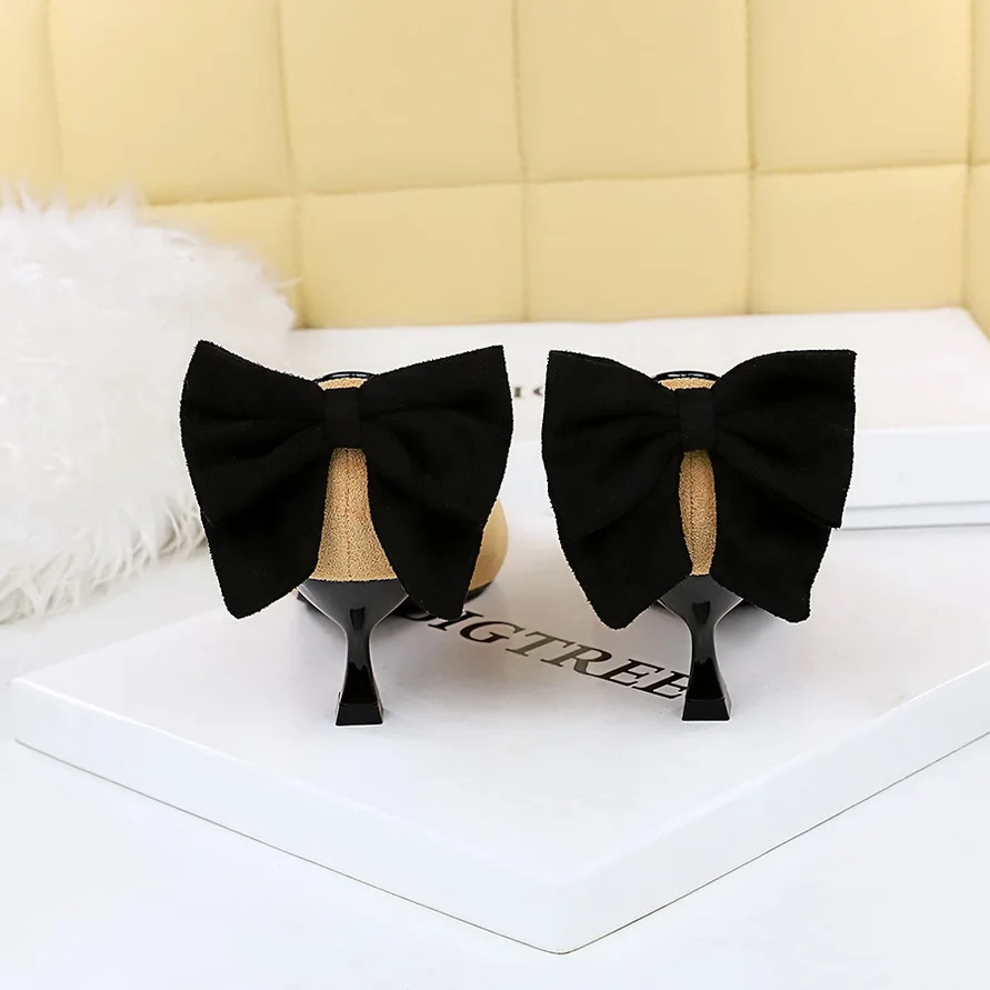 Обувь BIGTREE женские замшевые туфли-лодочки на каблуке с бантом новые весенние