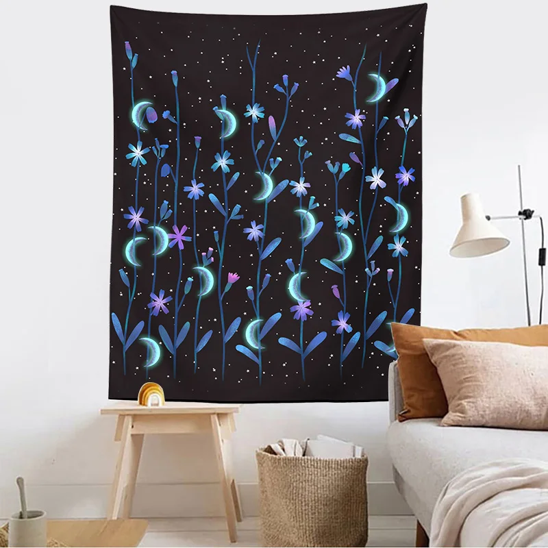 

Moon flower Tapestry Psychedelic Flower Wall Hanging Room Sky Carpet Dorm Tapestries Art Home Decoration Accessories Carpet