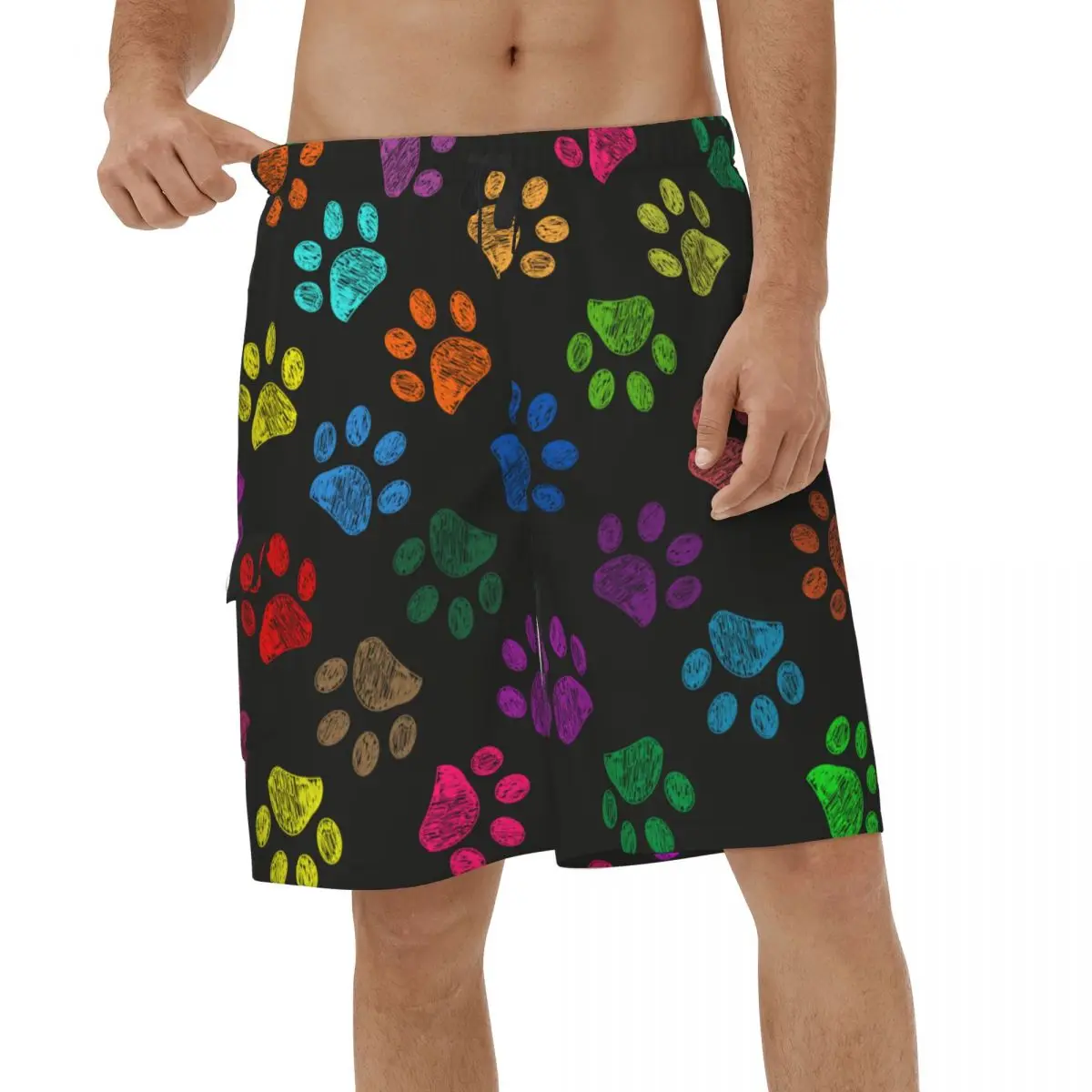 

New Shorts Colorful Dog Paw Animal Foot Prints 3D Men's Beach Board Shorts Male Swimwear