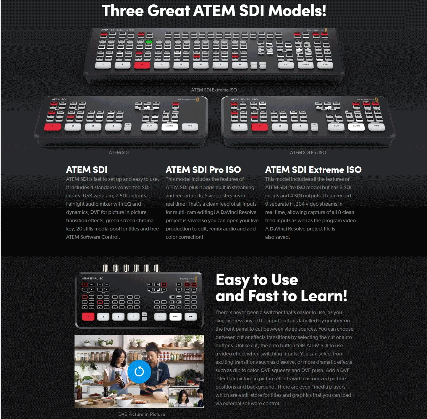 

Blackmagic Design ATEM SDI ,ATEM SDI Pro ISO,ATEM SDI Extreme ISO переключатель потока в реальном времени многопросмотр и запись новых функций