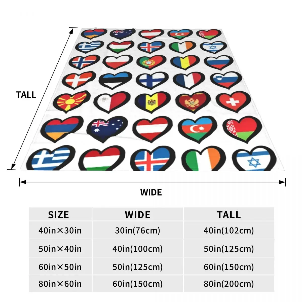 Одеяло Фланелевое в форме сердца с флагами