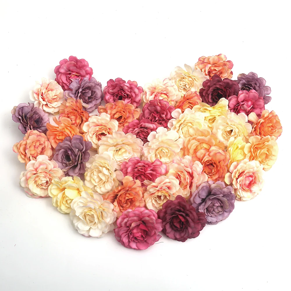 

Bulk Artificial Flowers 4.5CM Silk Rose Head For Wedding Home Decor DIY Craft Wreath Christmas Decoration Flower Accessories