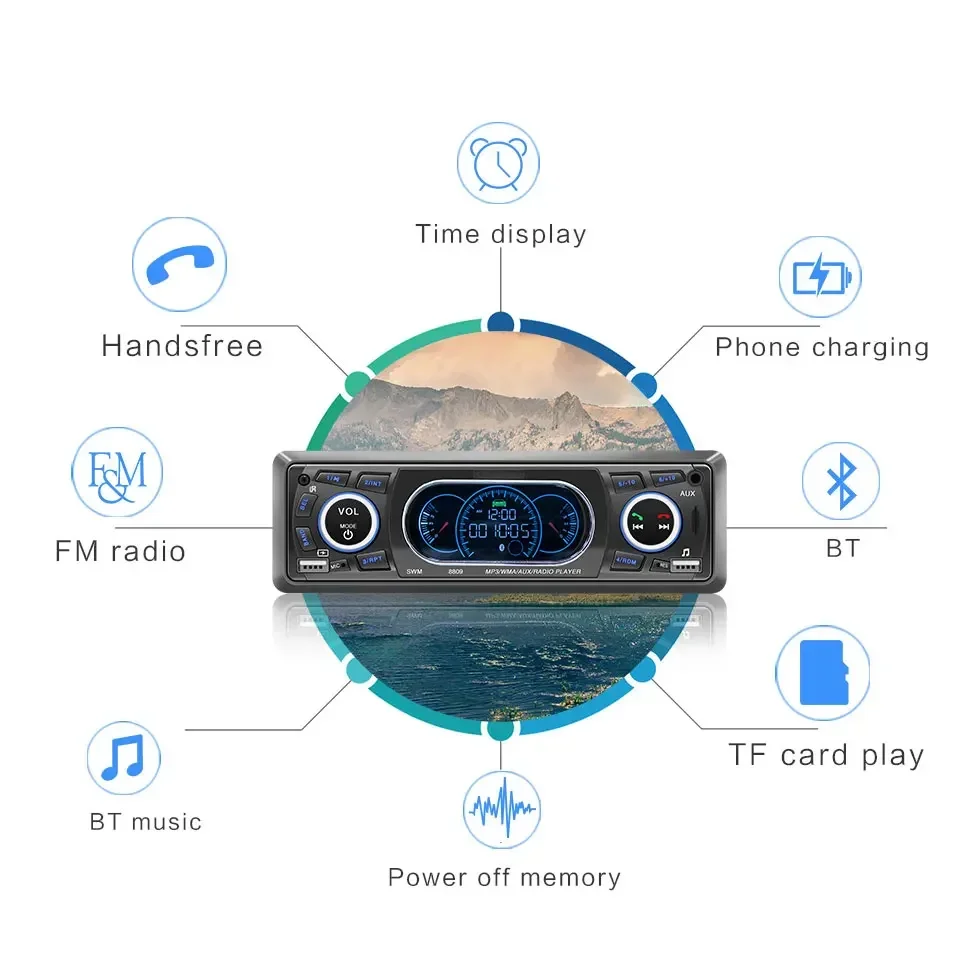 Автомагнитола 1DIN с Bluetooth mp3-плеером USB TF-картой 12 В 60 Вт X 4