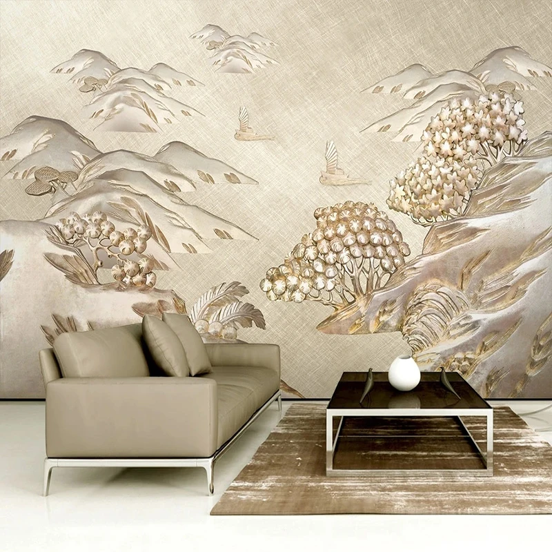 

Custom 3D Wallpaper Luxury Golden Metal Embossed Landscape Mural Living Room TV Sofa Bedroom Background Wall Painting Home Decor