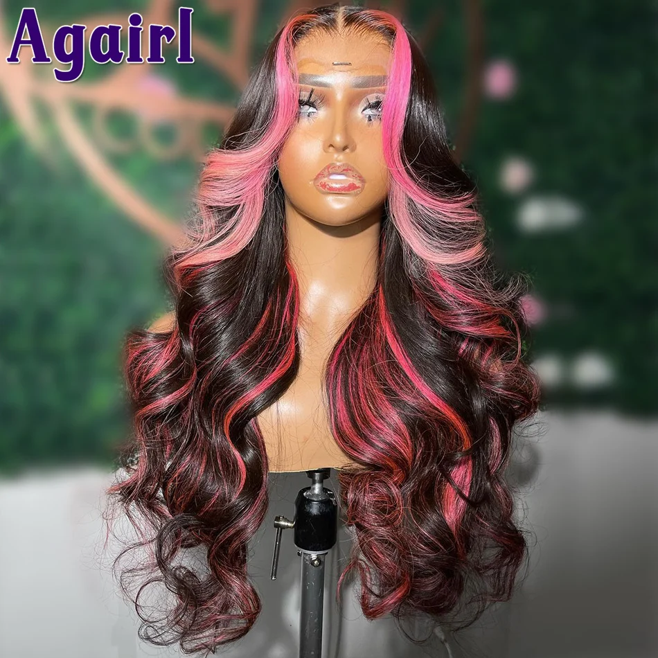 Highlight Pink Colored Human Hair Body Wave Wigs Transparent 13x6 13X4 Lace Frontal Wigs Ombre Rose Pink 5X5 Lace Closure Wig