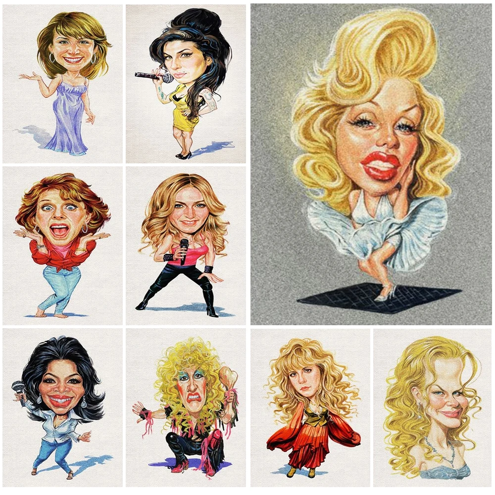 

Портрет девочки с карикатурой в стиле знаменитостей, настенная Картина на холсте, домашний декор, настенные картины для гостиной без рамки