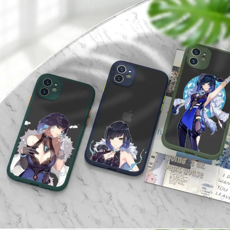 

Yelan genshin impact Phone Case For iPhone 12 11 Mini Pro XR XS Max 7 8 Plus X Matte transparent Back Cover