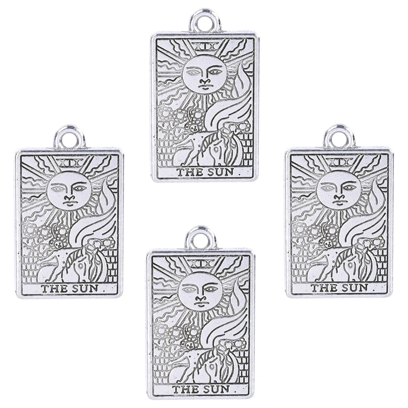 

5pcs/Lot Antique Silver Color Tarot Sun Lovers Wheel of Fortune Stars World Moon Charms Alloy Pendant Pendant For Jewelry Making