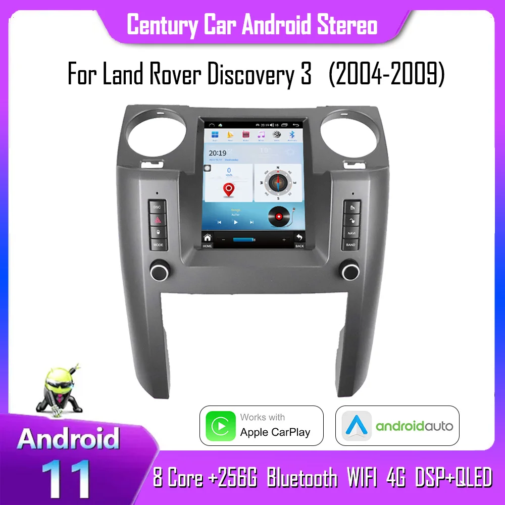 

Век для Land Rover Discovery 3 2004-2009 CarPlay Android 12 Тесла стиль умный мультимедийный видеоплеер Радио Навигация WIFI