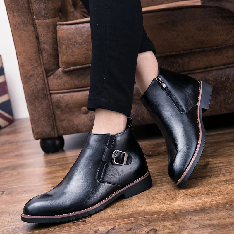 

High Quality Men's Genuine Leather Ankle Boots Fashion High Top Casual Leather Shoes for Men Vintage Business Male Chelsea Boots