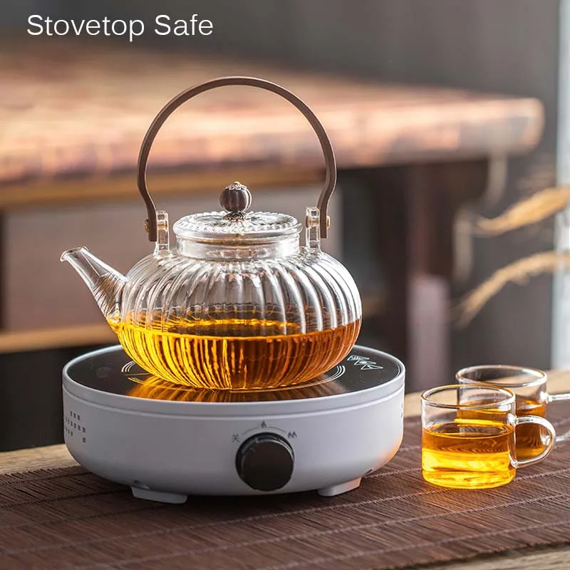 

920ML Glass Teapot With Removable Filter Wood Handle Stovetop Safe Borosilicate Glass Tea Kettle Coffee Pot Teaware