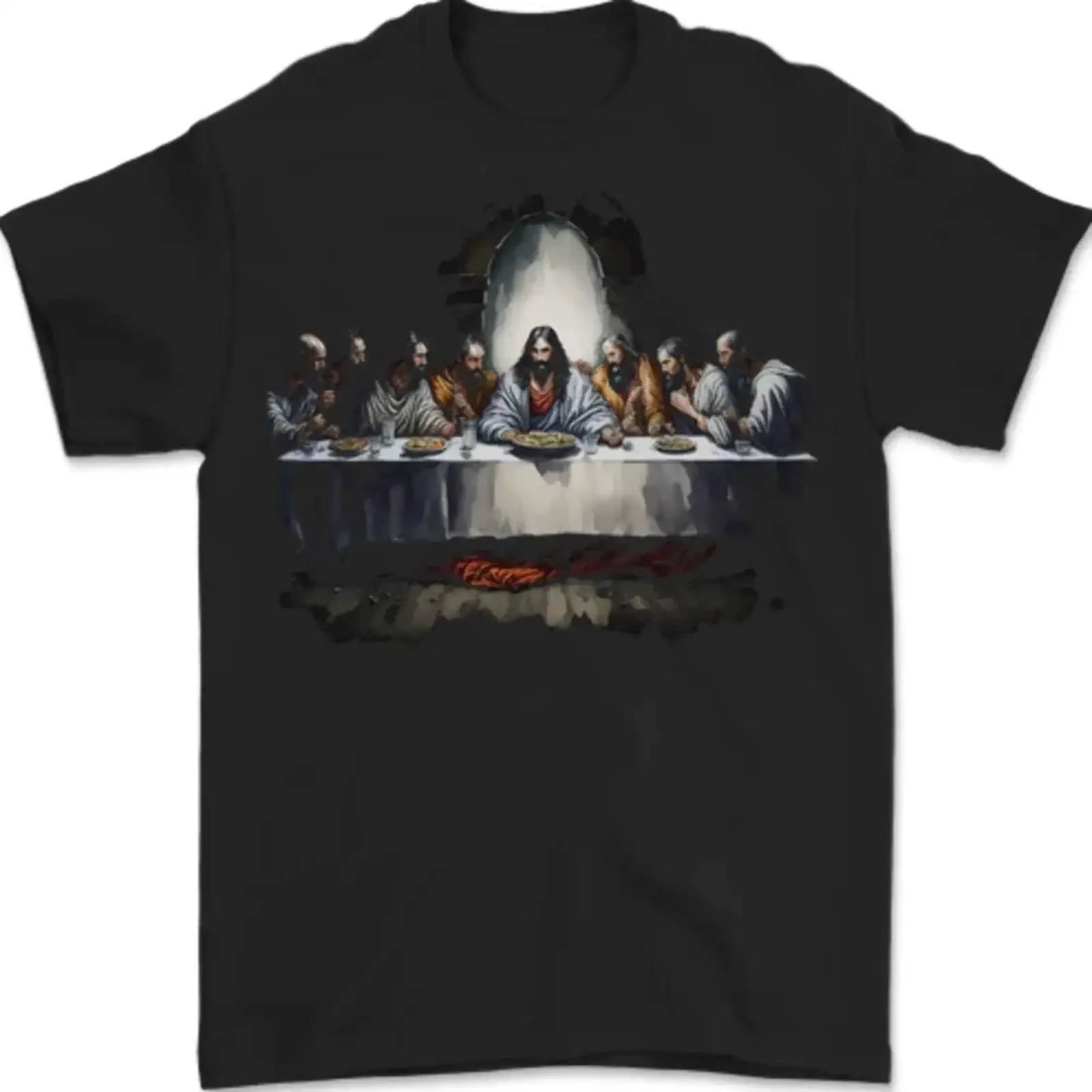 Фото Футболка мужская Jesus Christus Das letzte Abendmahl, 100% хлопок, винтажная, с эффектом потертости, повседневная, дизайнерская, дышащая, универсальная №1