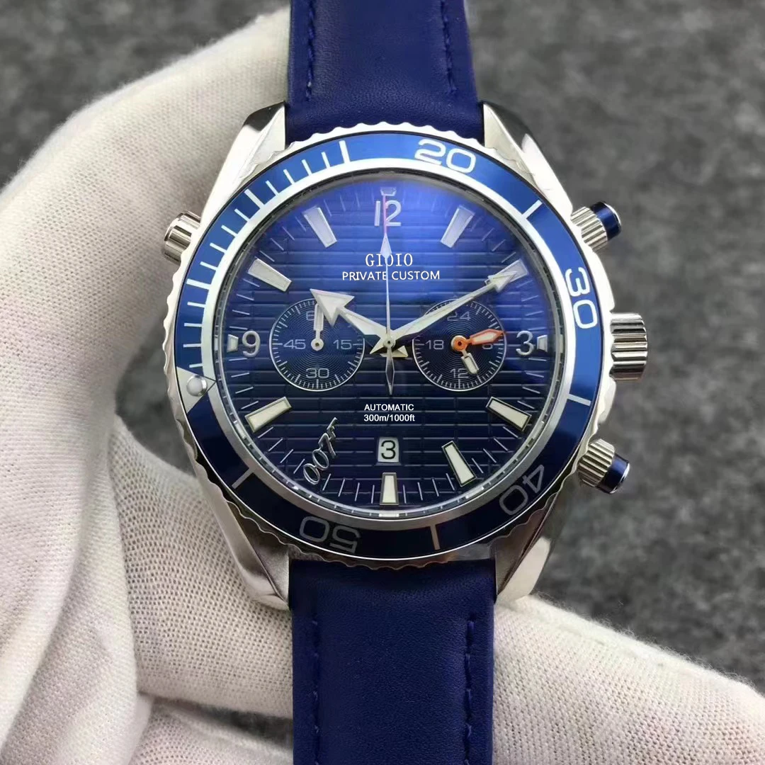 

Mens Quartz Chronograph Watch Black Blue Rubber