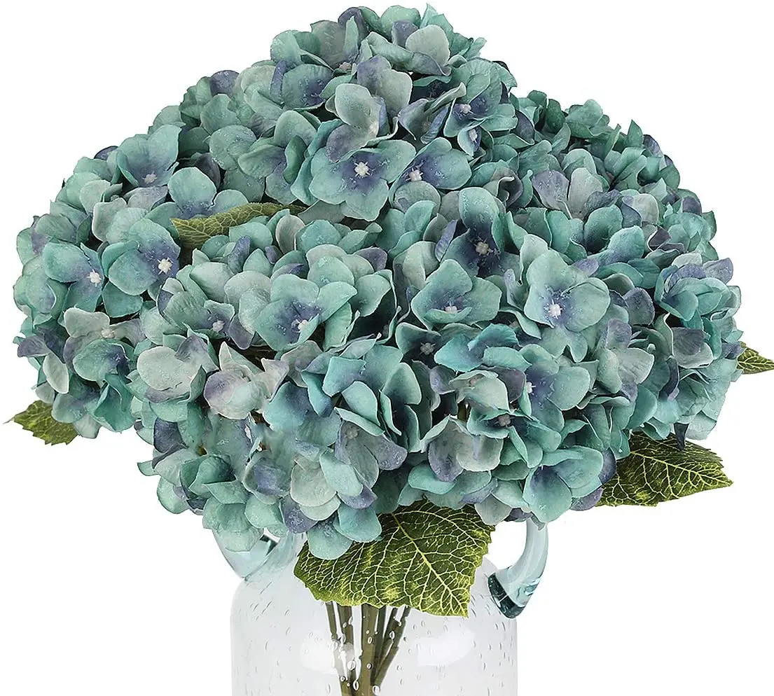 

Artificial Fake Flowers Plants Silk Hydrangea Arrangements Wedding Bouquets Decorations Plastic Floral(Acid Blue 5Flower Heads)