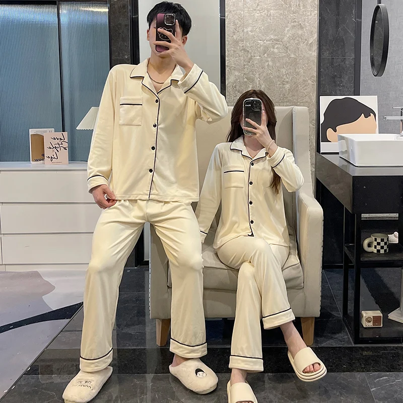 Пижама для пар женские осенние и зимние дралон мужская модель теплый длинный