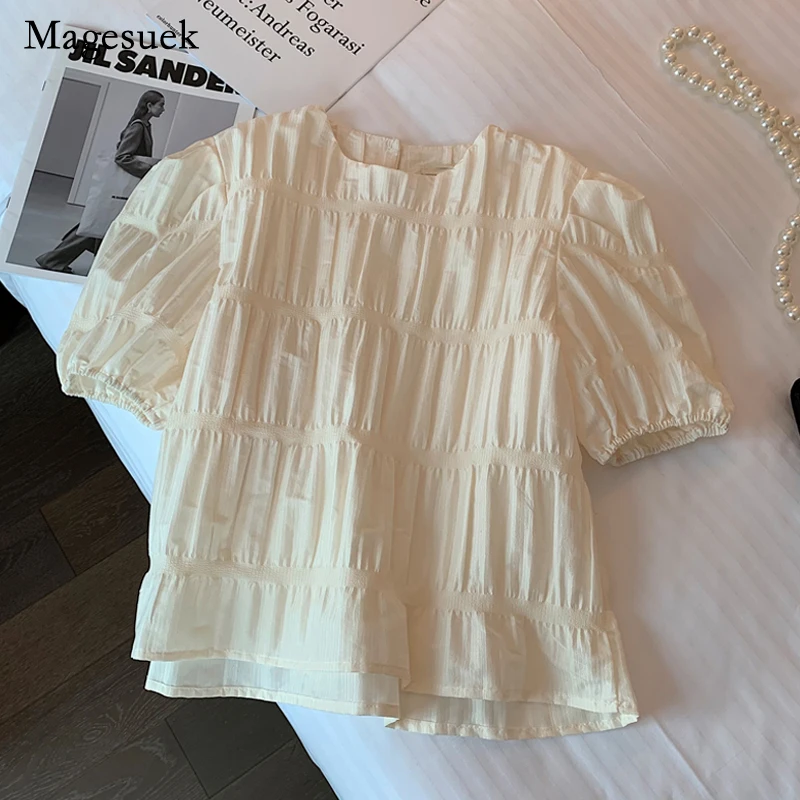 

Summer Elegant Short Sleeve Shirt Tops Korean Chic Female Clothing New Fashion Blouse Women Simple Vintage Women's Blusas 21638