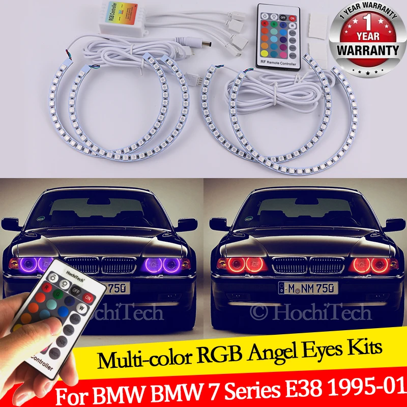 

For BMW 7 Series E38 740iL 750i 750iL 730d 740d 728i 1995-2001 16 colors RGB Angel Eyes LED Halo Rings RF Wireless Control DRL