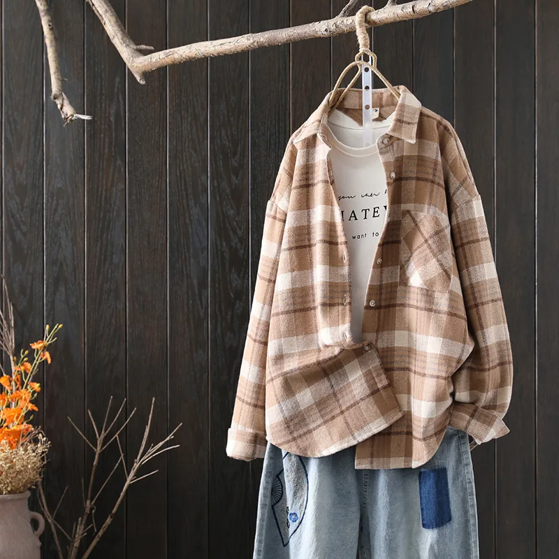 

Thick Velvet Plaid Shirts Women Winter Warm Blouses and Tops New Casual Woolen Shirt Jacket Female Clothes Coat Outwear
