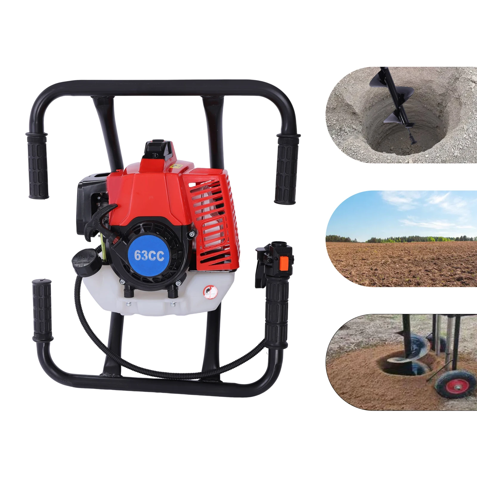 63CC 3HP 2-stroke Gas Powered Post Hole Digger Earth Auger Digging Engine 2.2KW USA