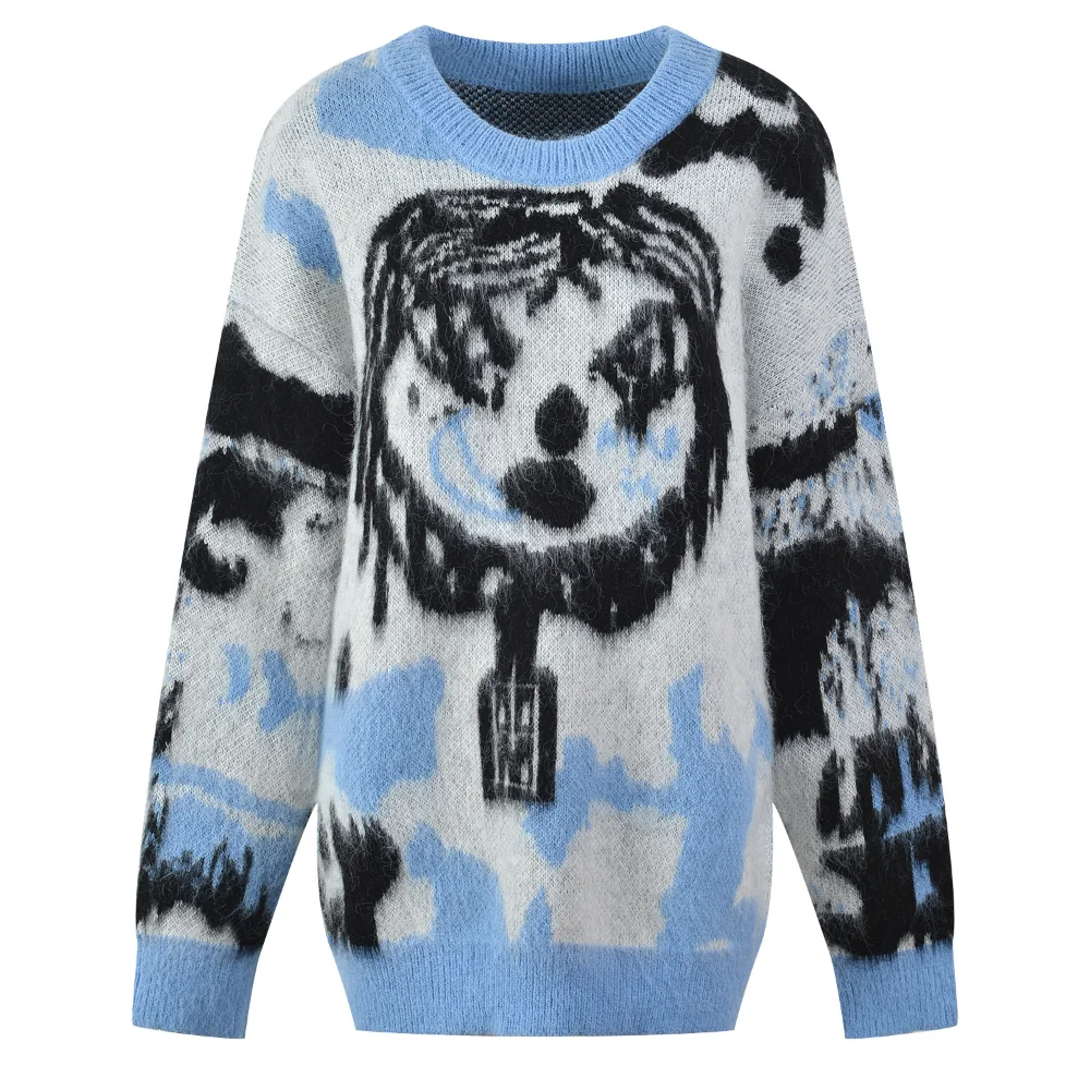 

Harajuku Loose Jumper Streetwear Sweaters Knitted Women Anime Jacquard Girl Fashion Korean Style Pullovers Tops Crazy Clothes