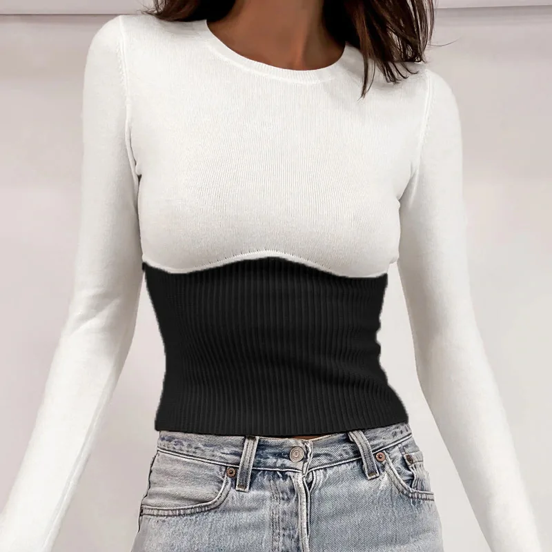 

Y2K Осенняя футболка с длинным рукавом, женская сексуальная ФЛИСОВАЯ ФУТБОЛКА в стиле пэчворк, Женская облегающая модная футболка, женская о...