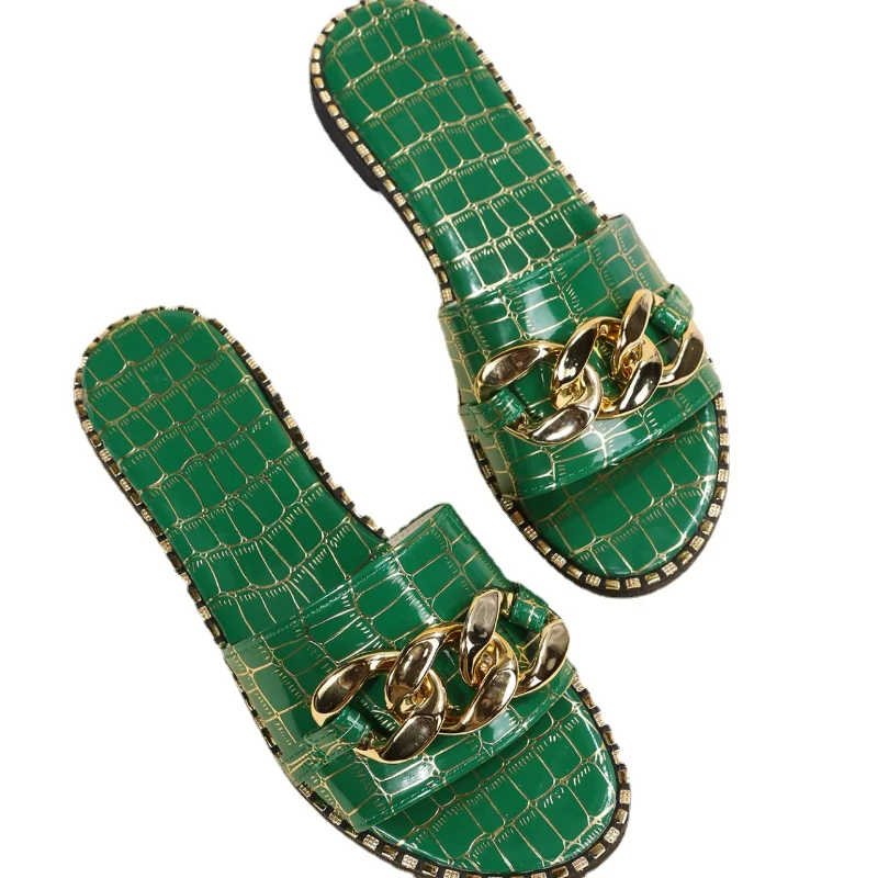 

Women Summer Newest Fashion Chain Flip-flops Sandal Slippers Shoes Woman Flat Platform Sandals Casual Flat Slippers Slides Shoes
