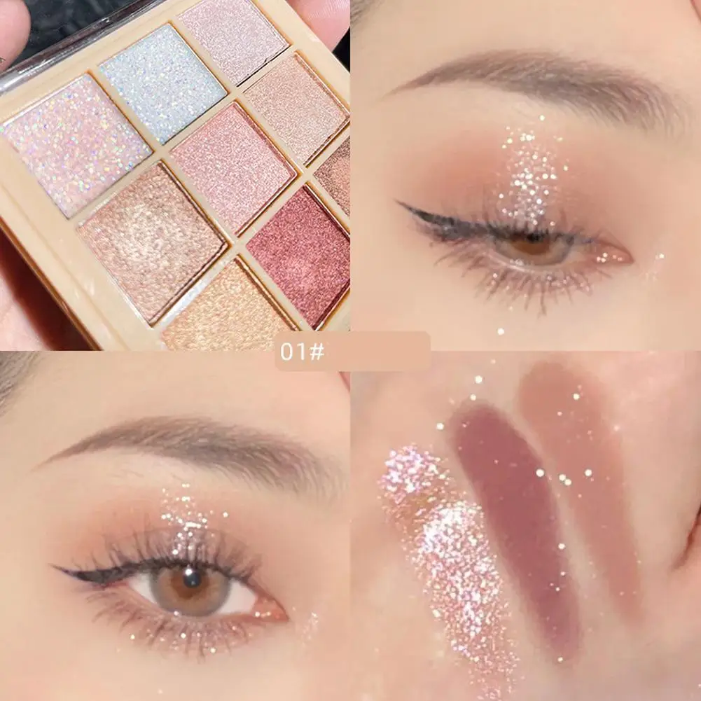 

New Nine-color Eyeshadow Palette Rose Pink Color Makeup Highlighter Long Lasting Matte Pink Silkworm Champagne Gold Eyeliner