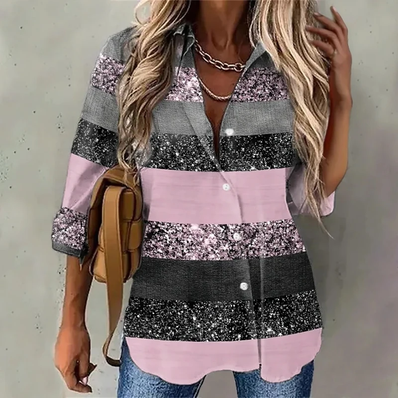 

Блузка женская однобортная с отложным воротником, Офисная рубашка в стиле пэчворк, с принтом, повседневный Топ с длинным рукавом, весна-осен...