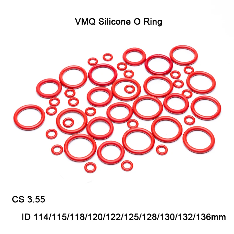 

5pcs/lot Red VMQ Silicone O Ring Gasket Rubber Washer CS 3.55mm ID 114mm~136mm Food Grade Silicon O Ring Gasket Rubber o-ring