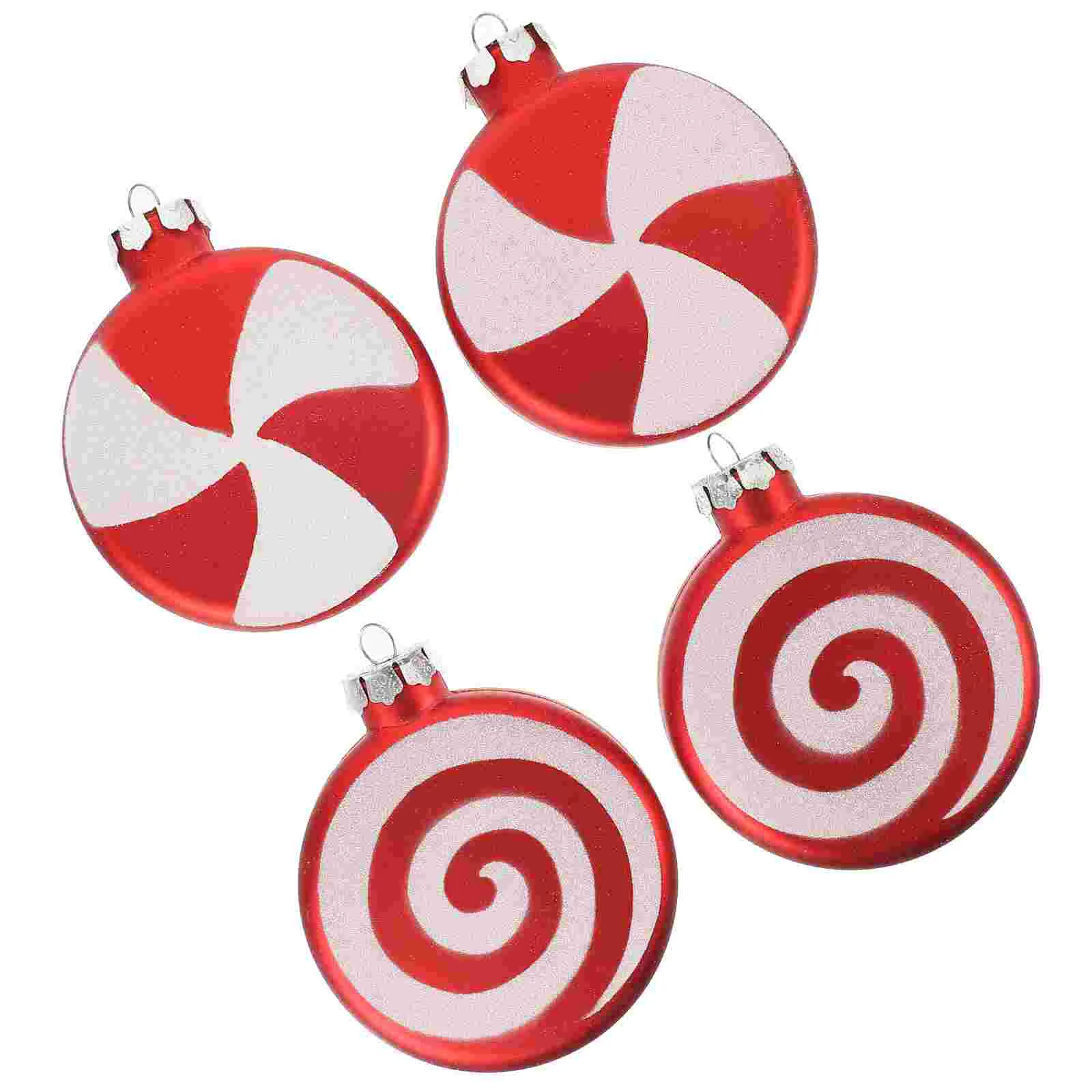 

4 Pcs Red White Round Cake Painted Hangings DIY Decor Christmas Candy Decoration Pendant Tree Ornament