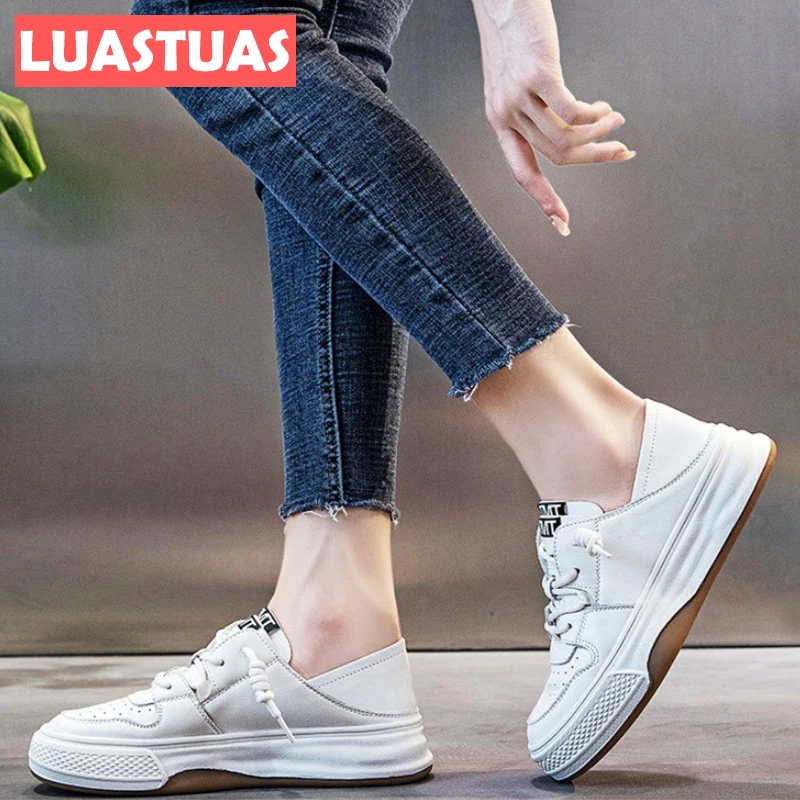 

LuasTuas New Women Sneakers 2022 Real Leather Mix Color Spring Shoes Woman Ins Style Daily Ladies Footwear Size 34-40