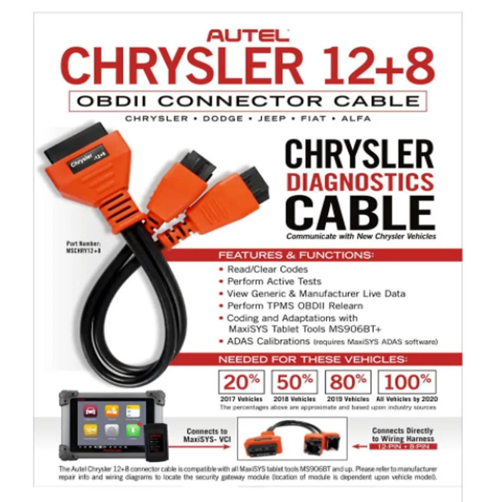 Универсальный адаптер для кабельного адаптера Chrysler FCA 12 + 8 AUTEL DS808 Maxisys 906 908 PRO ELITE