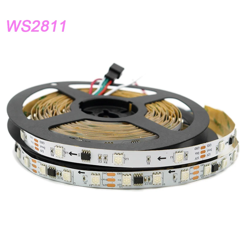 5m WS2811 Addressable Smart LED Strip 12V 30/48/60 leds/m WS2811 IC 5050 RGB pixels Lights Tape IP30/IP65/IP67 PCB White Black