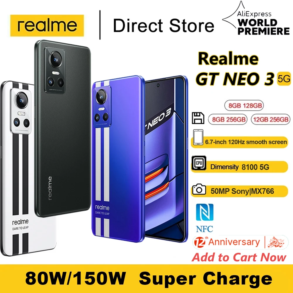  realme GT Neo 3, восемь ядер, экран 8100 дюйма, 80/6,7 Вт 