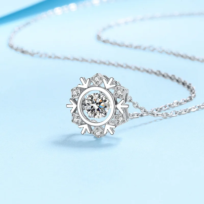 Fashion 0.5ct Moissanite 925 Sterling Silver Snowflake Pendant Necklace for Woman Girls Christmas Valentine's Day Gift Jewelry 2