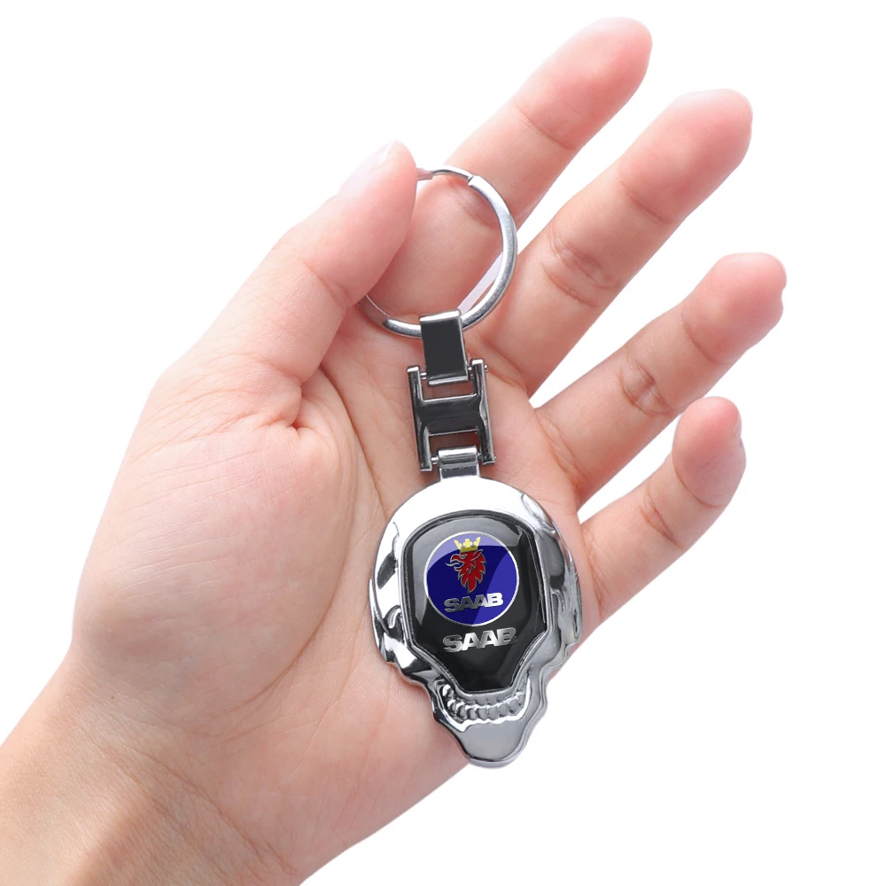 

1pc New Metal Alloy Epoxy Car Logo Key Ring Keychain skull Styling Accessories For SAAB 9-3 9-5 9-7 93 9-7X 9-2x 9-5x 9000 SCS