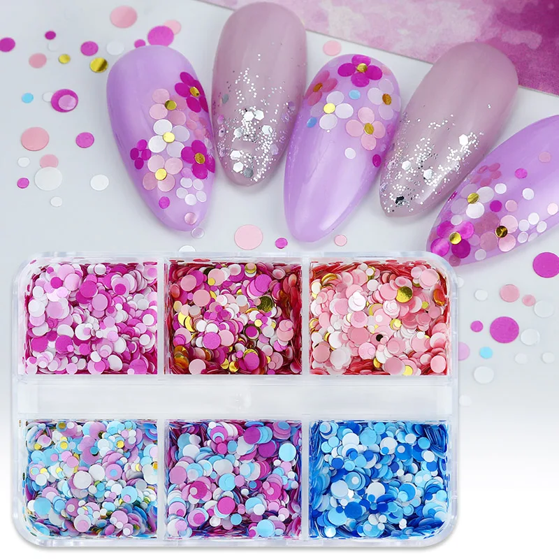 

Блестки для гель-лака разных цветов, 6 ячеек