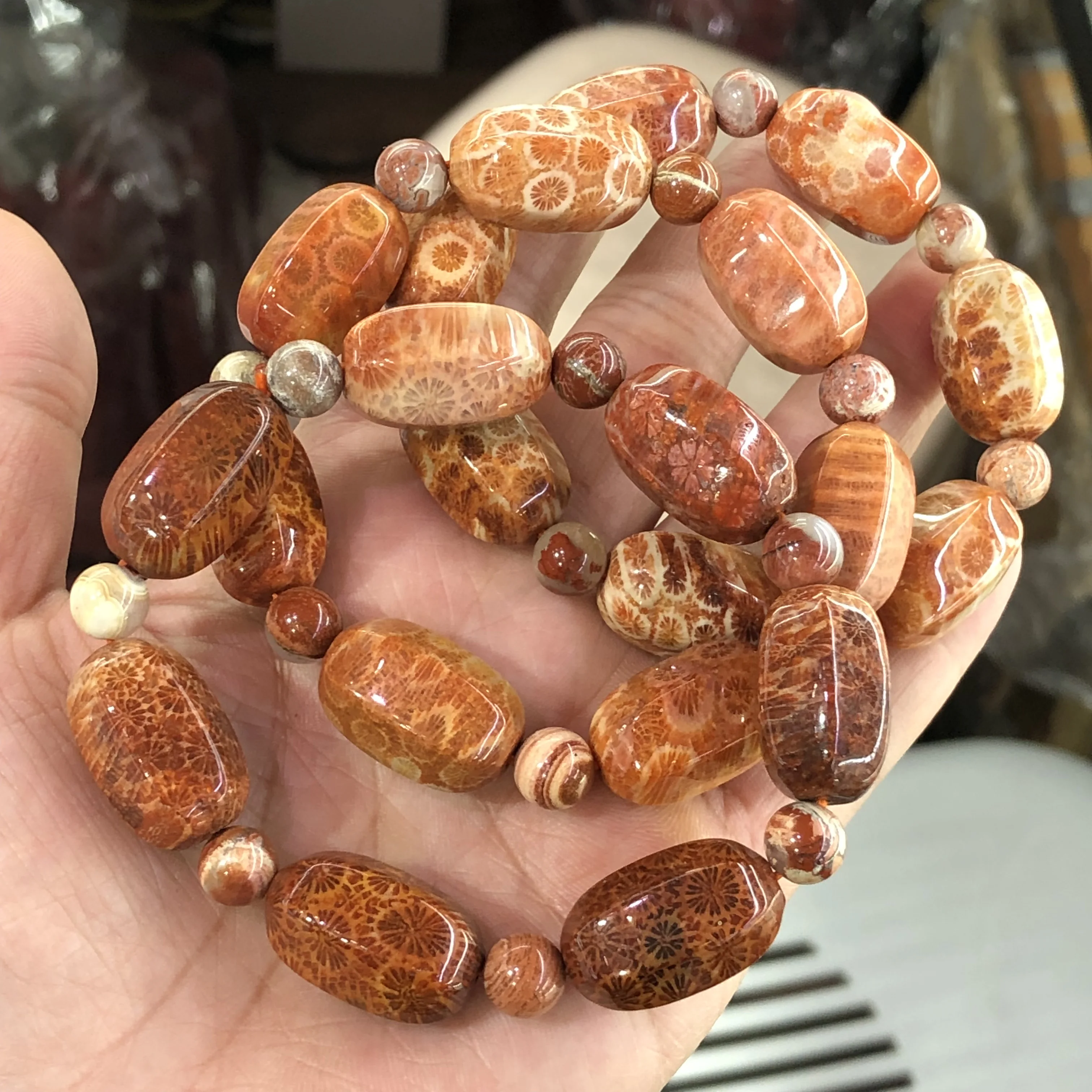 Браслет Fengbaowu из натурального кораллового нефрита граненые бусины в форме