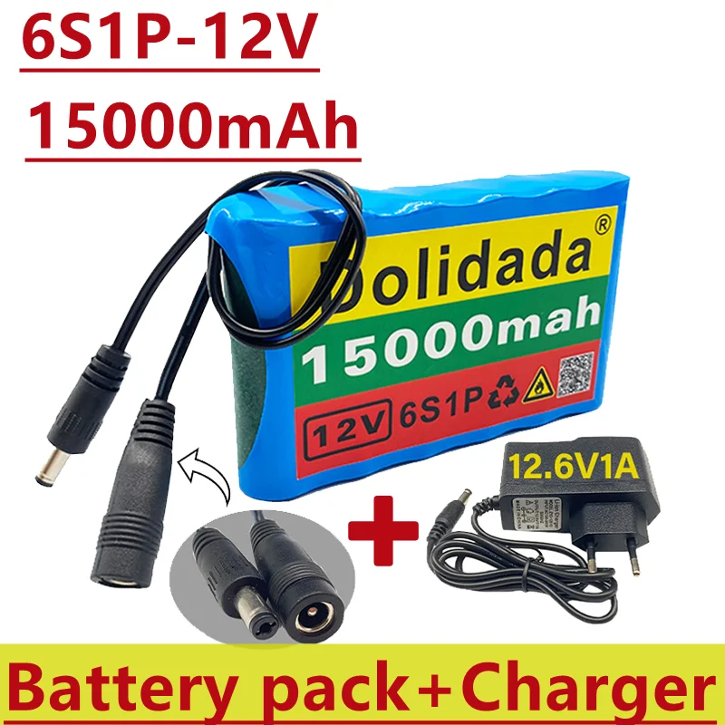 

New original 12V 6S1P 15000mah rechargeable lithium-ion battery pack capacity DC 12.6v 15Ah CCTV camera monitor