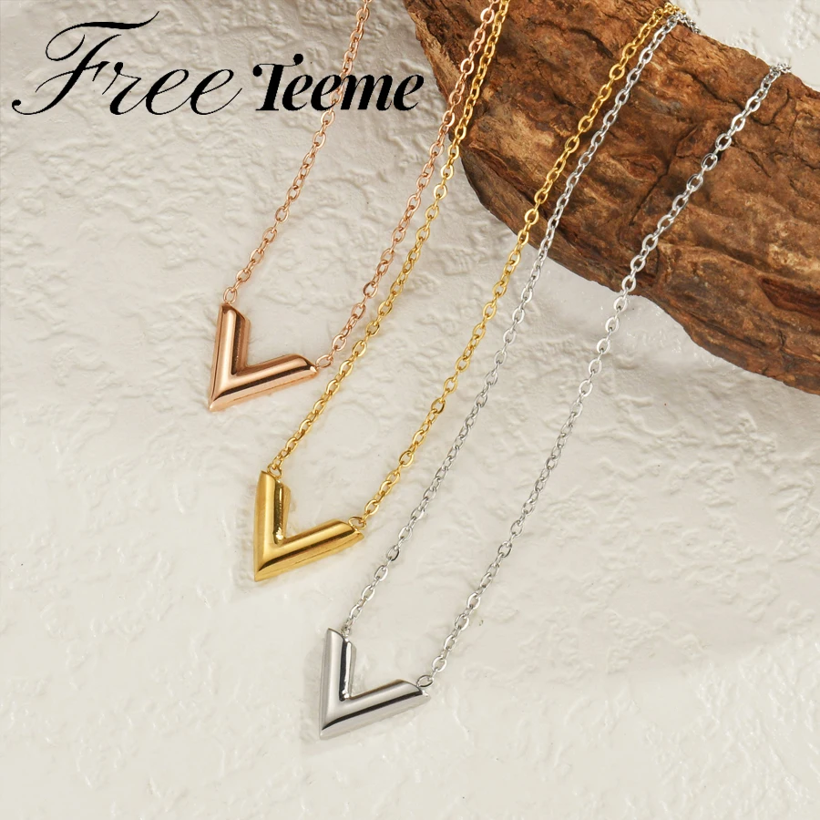 Простое Ожерелье Freeteeme с буквами V для женщин и девушек ожерелье из нержавеющей