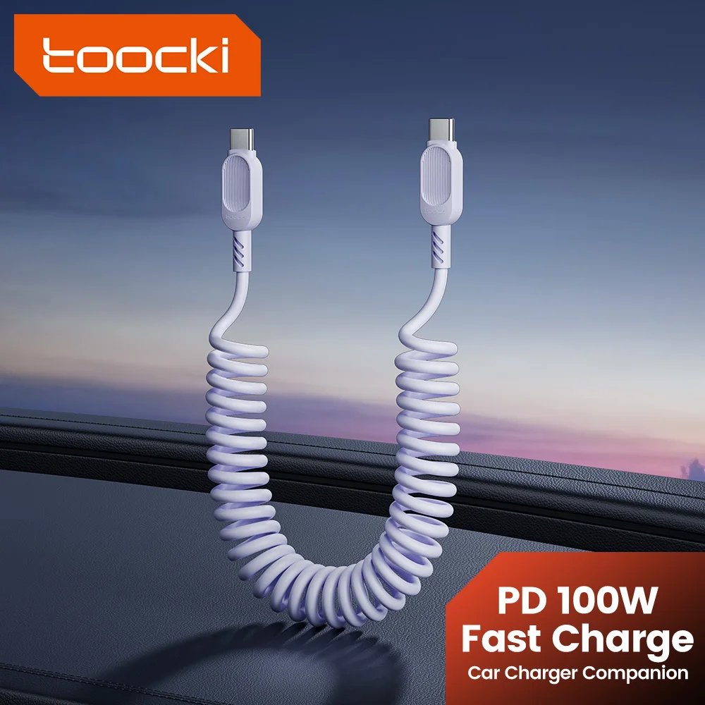 Toocki 100W 6A Spring Fast Charging Cable USB Type C Data Cord PD27W C-L/A-L Car Charger For Iphone 16