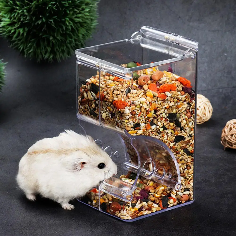 

Squirrel Hedgehog Guinea Pig Hamster Rabbit Food Dispenser Feeder Plastic Clear Automatic Anti-rolling Pet Food Bowl Container