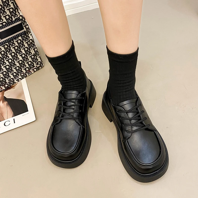 Korean Shoes Shallow Mouth Oxford Women's British Mix and Match Women's Shoes Spring Round Toe Casual Sports Shoes 2023